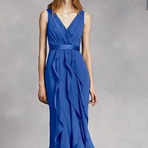 V-Neck Wrapped Bodice Dress with Satin Belt